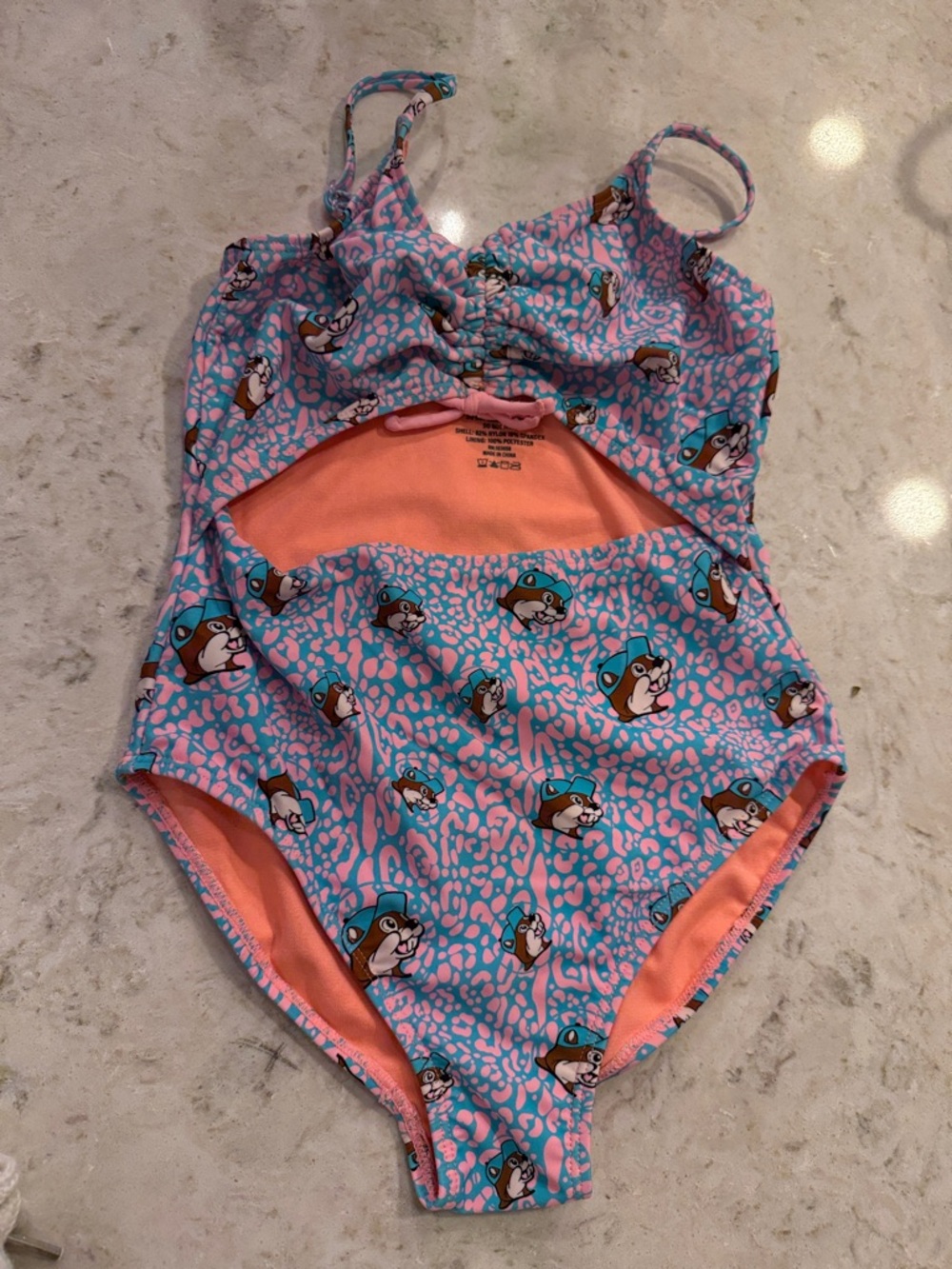 Girls' Pink & Blue One-Piece Swimsuit with Puppy Print